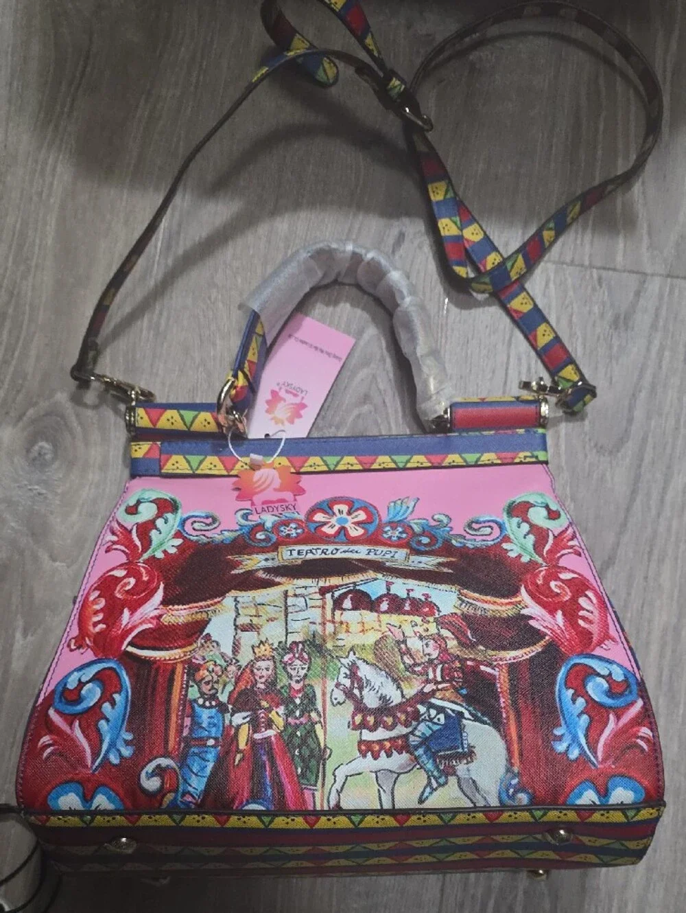 NWT Lady Sky Multicolor Italian Royalty Horse Festival Scene Satchel Purse Bag
